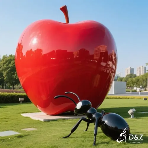 Large Red Apple Sculpture with Ant Decoration for Garden DZN243-2