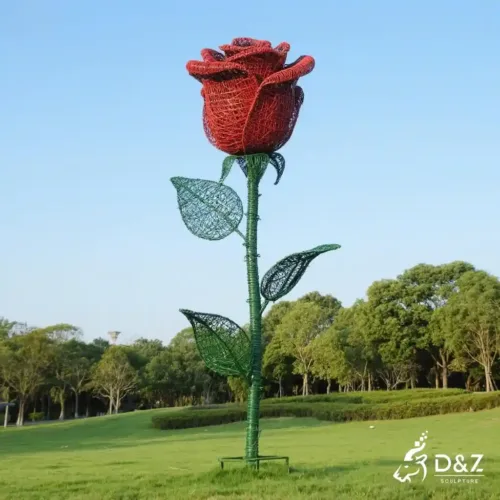 Handcrafted Wire Rose Sculpture | Metal Flower Art for Garden DZN201-3 Handcrafted Wire Rose Sculpture | Metal Flower Art for Garden DZN201-3