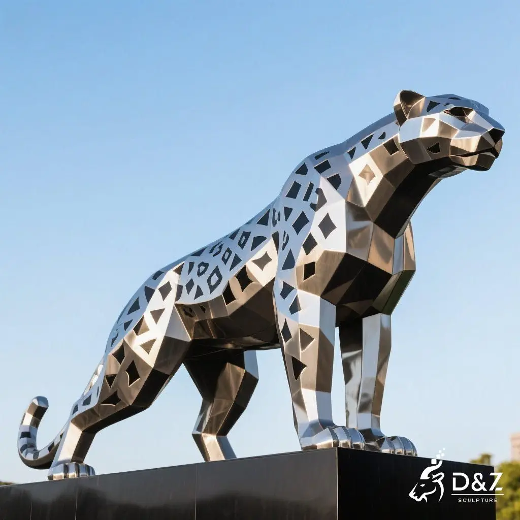 Geometric Leopard Sculpture for Sale | Metal Animal Art DZN271-1