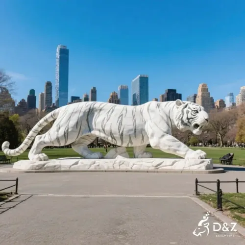 Outdoor Large White Marble Tiger Statue for Sale DZN275-1 Outdoor Large White Marble Tiger Statue for Sale DZN275-1