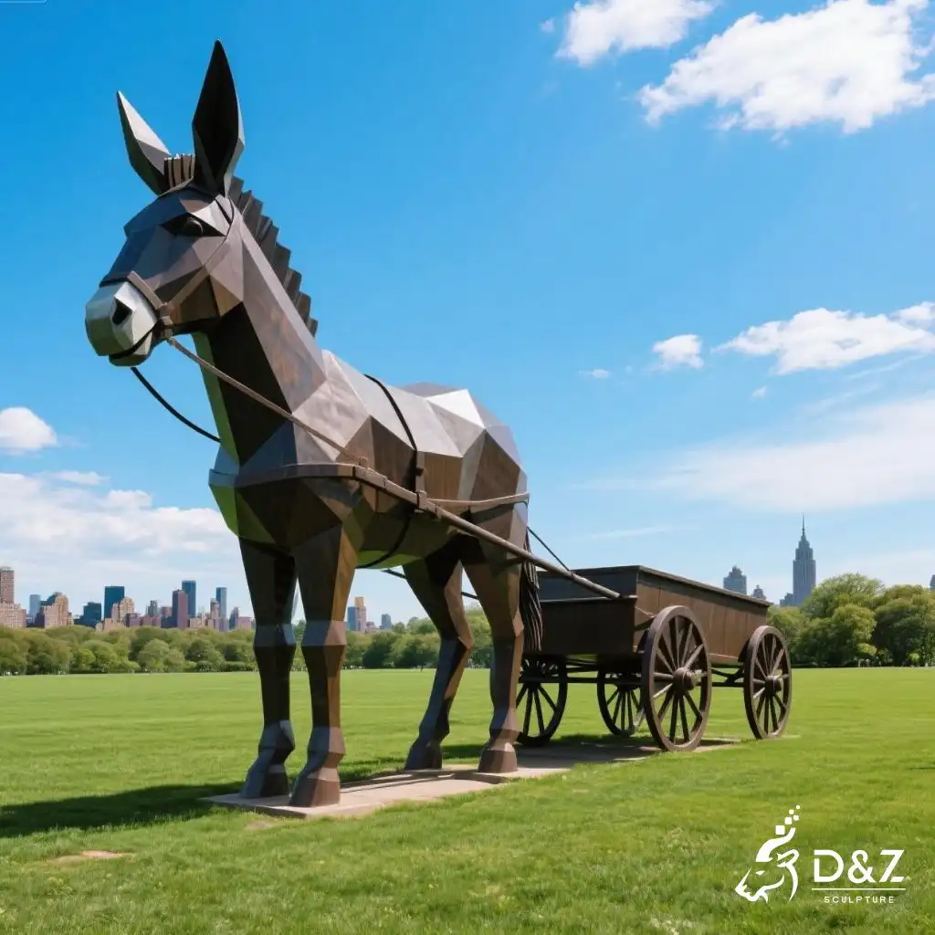 Life Size Metal Donkey Sculpture with Wagon for Sale DZN277-1