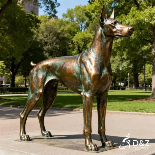 Large bronze Doberman statue, cast by lost-wax method, polished surface, outdoor garden and indoor home decoration-3