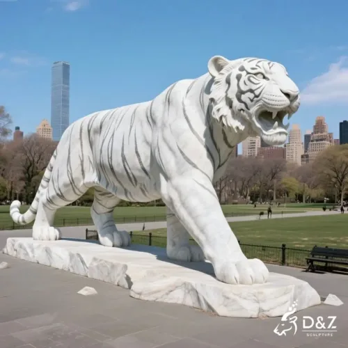 Outdoor Large White Marble Tiger Statue for Sale DZN275-2
