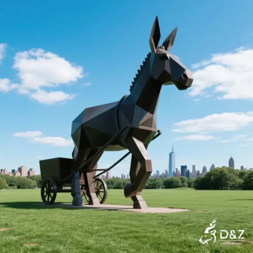 Life Size Metal Donkey Sculpture with Wagon for Sale DZN277-2