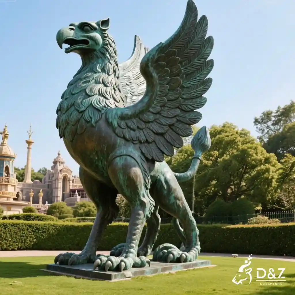 Large Bronze Griffin Statue | Outdoor Mythical Gargoyle DZN253-2