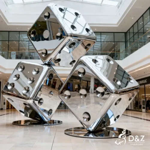 Stainless steel large dice sculpture, crafted in stainless steel, mirror polished surface, casinos, plazas, or hotels-5