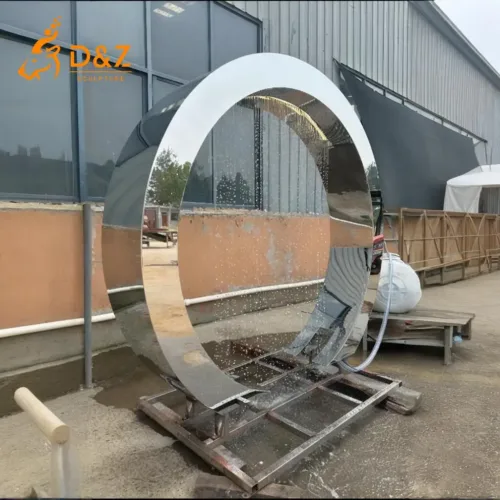 Stainless steel circle water fountain, crafted in stainless steel, mirror polished surface, gardens, plazas, or hotels-1