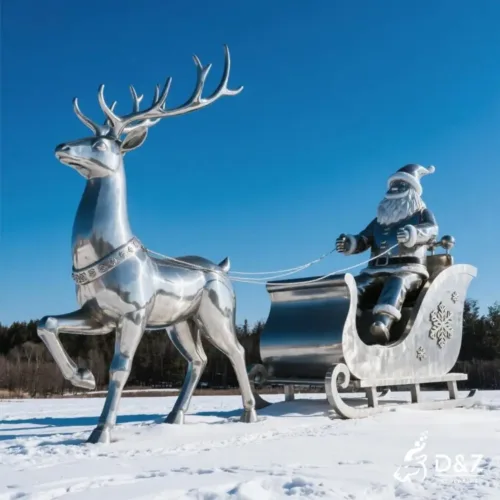 Metal Reindeer Sculpture with Sleigh Christmas Decor DZN268-3 Metal Reindeer Sculpture with Sleigh Christmas Decor DZN268-3