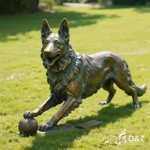 Bronze German Shepherd Statue Large Outdoor Dog Art DZN291-1