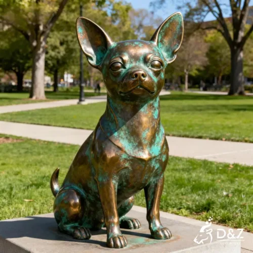 Large bronze Chihuahua statue, cast by lost-wax method, polished surface, outdoor garden decoration-2