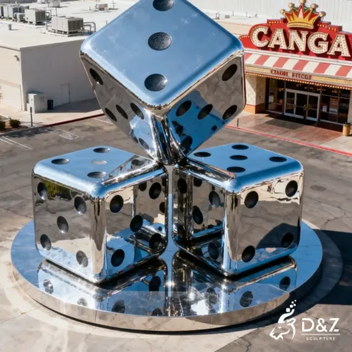 Stainless steel large dice sculpture, crafted in stainless steel, mirror polished surface, casinos, plazas, or hotels-3