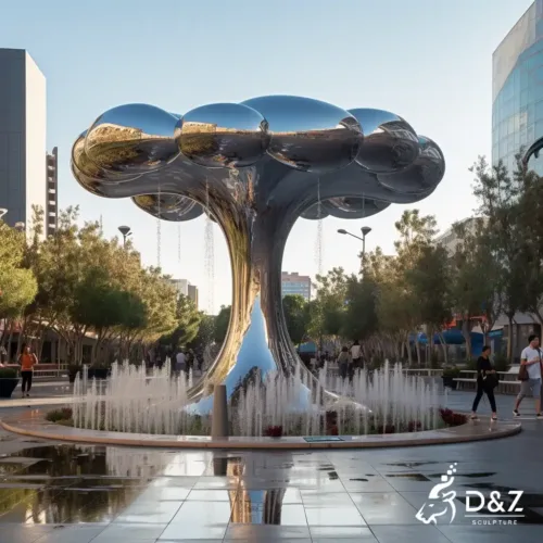 Stainless steel tree cloud mushroom water fountain, crafted in stainless steel, mirror polished surface, gardens, plazas, or hotels-3