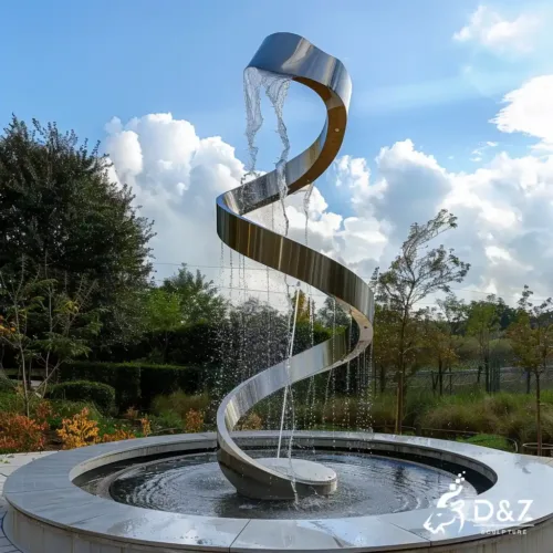Spiral water fountain, crafted in stainless steel, mirror polished surface, gardens, plazas, or hotels-1