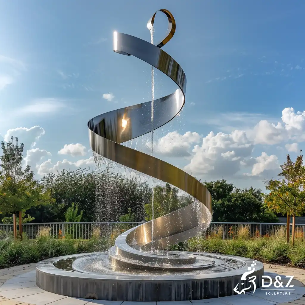Spiral water fountain, crafted in stainless steel, mirror polished surface, gardens, plazas, or hotels-2