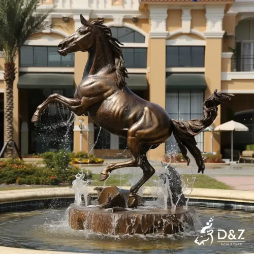 Large bronze horse fountain, cast by lost-wax method, polished surface, outdoor decoration-2