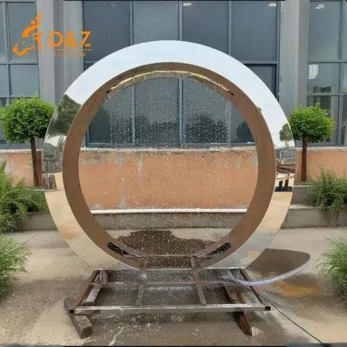 Stainless steel circle water fountain, crafted in stainless steel, mirror polished surface, gardens, plazas, or hotels-5