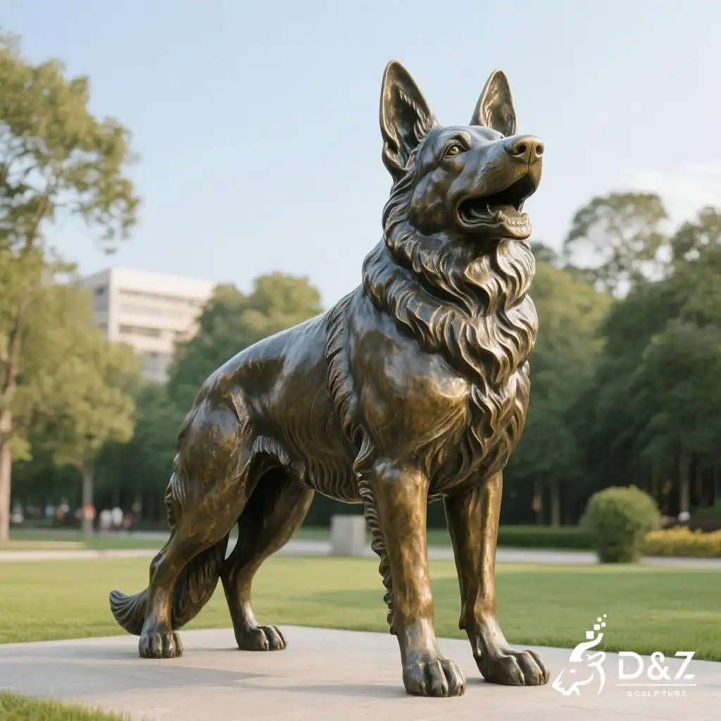 Bronze German Shepherd Statue Large Outdoor Dog Art DZN291-6