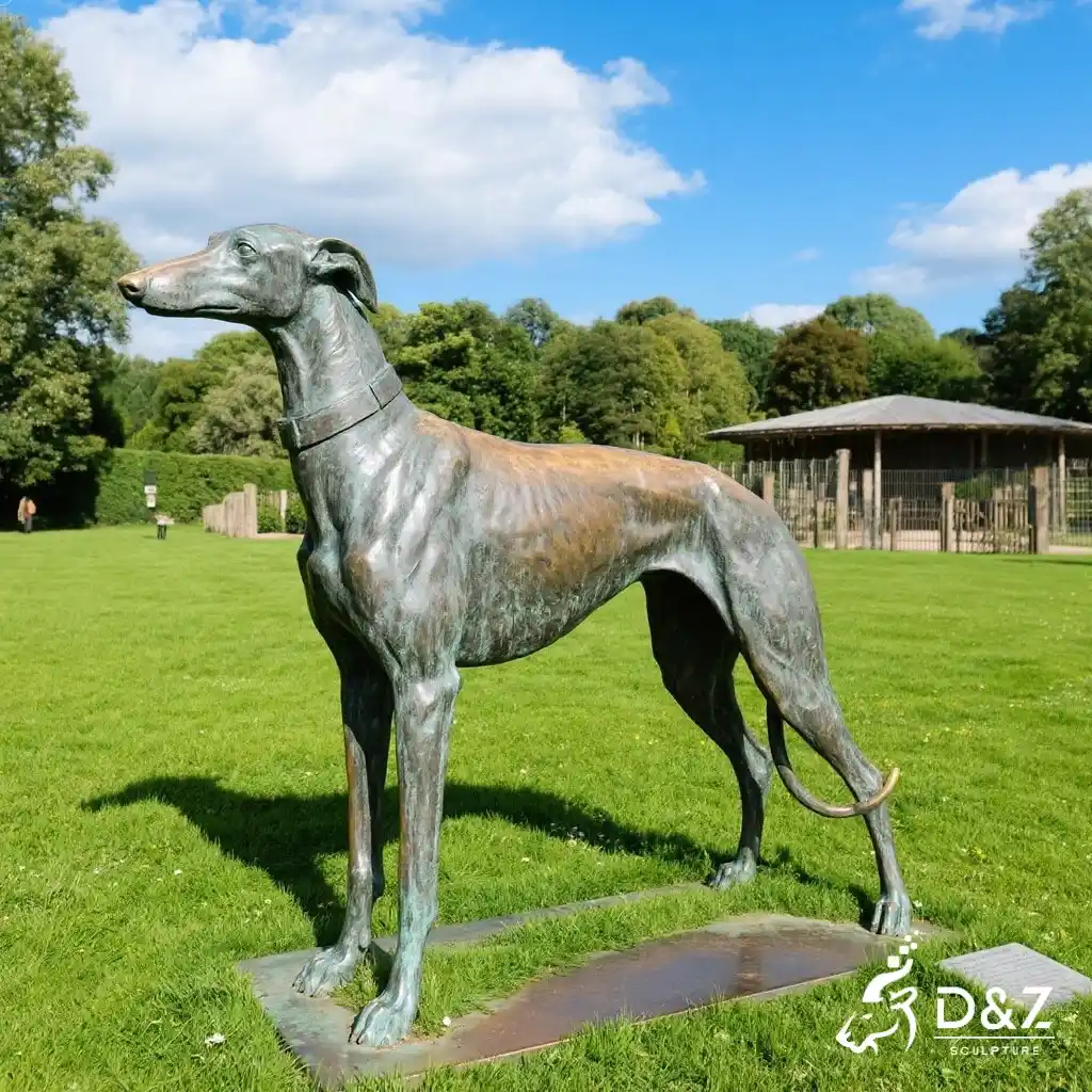 Large bronze Greyhound statue, cast by lost-wax method, polished surface, outdoor garden decoration-3