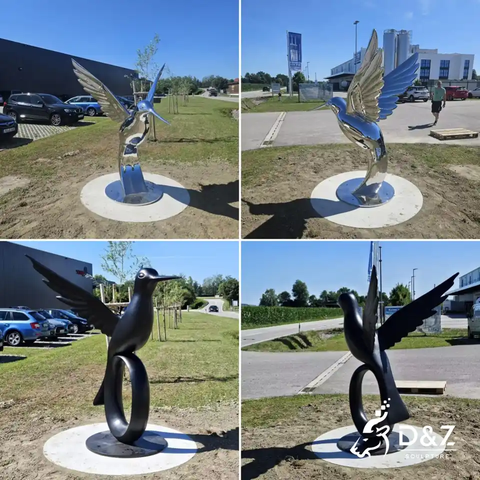 Metal Hummingbird Sculpture Client Installation Photo