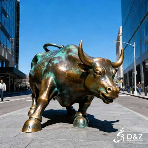 Large bronze wall street bull statue, cast by lost-wax method, polished surface, outdoor public decoration-1