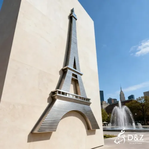 Custom metal Eiffel Tower wall sculpture, crafted in stainless steel, mirror polished surface, outdoor and indoor spaces-3