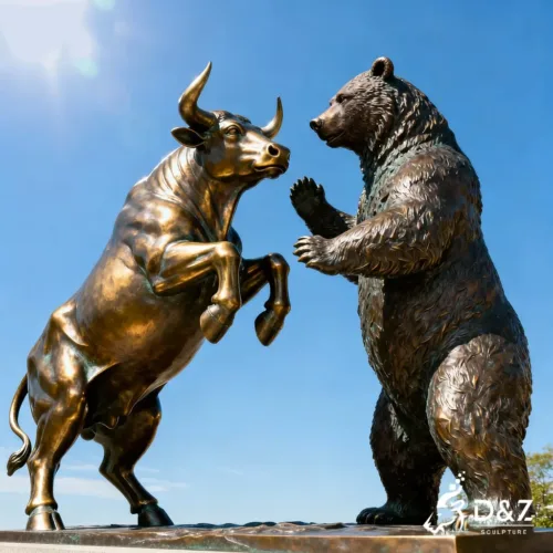 Large bronze wall street bull bear statue, cast by lost-wax method, polished surface, outdoor public decoration-1