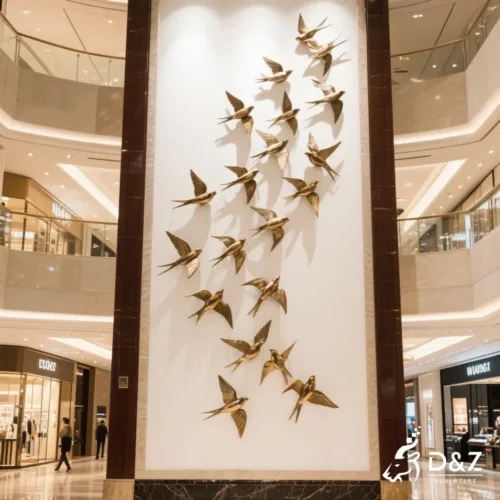 Custom Metal Flying Bird Wall Sculpture, flock of birds, crafted in stainless steel, mirror polished surface, gardens, villas, plazas, or hotels-10