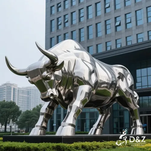 Custom metal Wall Street charging bull sculpture, crafted in stainless steel, mirror polished surface, gardens, pools, plazas, or hotels-2