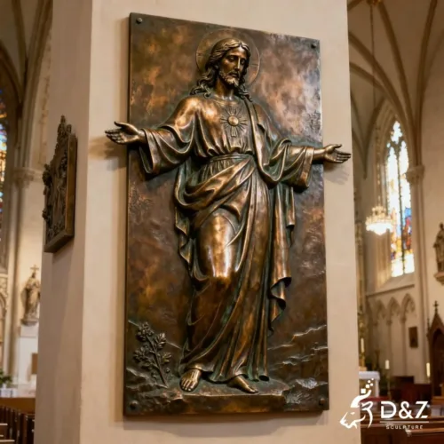 Large bronze Jesus wall sculpture, cast by lost-wax method, outdoor and indoor decoration-1