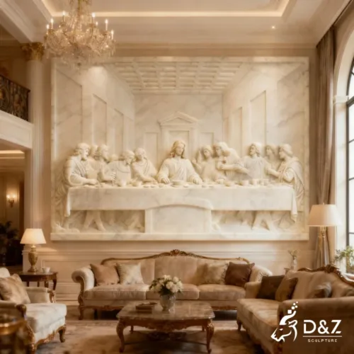 Marble Last Supper wall sculpture, crafted in premium natural marble, timeless finish, indoor and outdoor installation-3