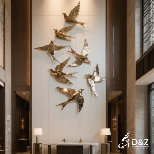 Custom Metal Flying Bird Wall Sculpture, flock of birds, crafted in stainless steel, mirror polished surface, gardens, villas, plazas, or hotels-2