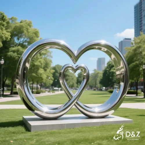 Custom metal love knot sculpture, crafted in stainless steel, mirror polished surface, outdoor and indoor spaces-1