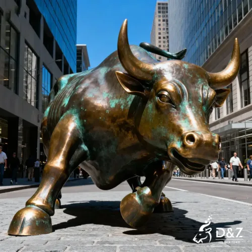 Large bronze wall street bull statue, cast by lost-wax method, polished surface, outdoor public decoration-4