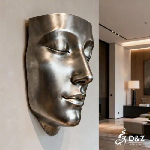 Custom Metal Face Wall Sculpture, crafted in stainless steel, mirror polished surface, gardens, villas, plazas, or hotels-5