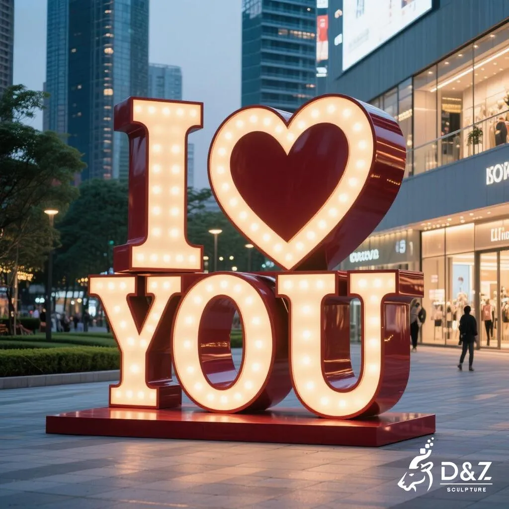 Custom metal love word sculpture, crafted in stainless steel, mirror polished surface, outdoor and indoor spaces-7