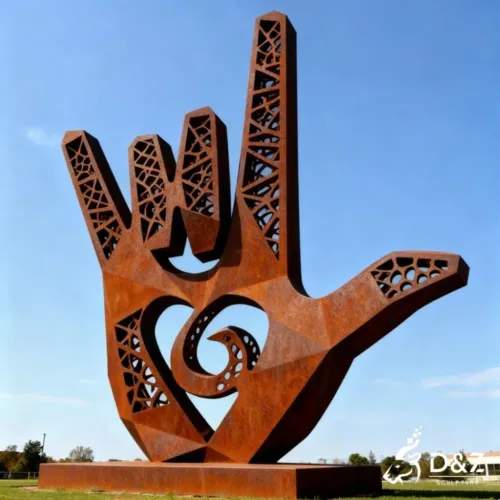 Corten steel love art sculpture, built from premium weathering steel, timeless finish, indoor and outdoor installation-1