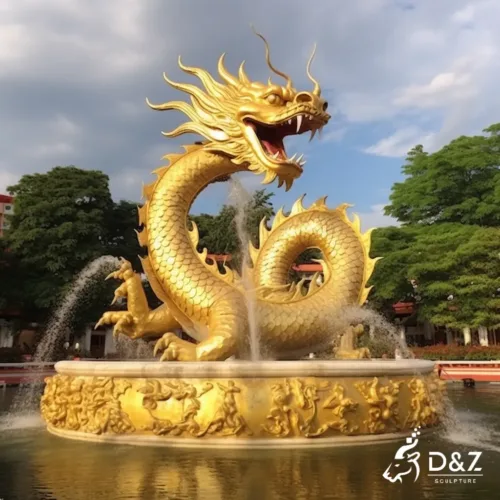 Large bronze dragon water fountain, cast by lost-wax method, polished surface, outdoor public decoration-4