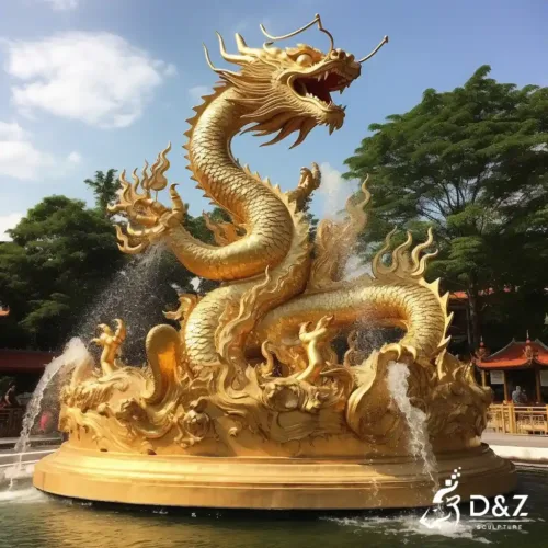 Large bronze dragon water fountain, cast by lost-wax method, polished surface, outdoor public decoration-6