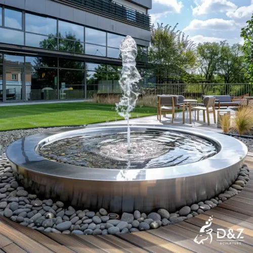 Large metal bowl fountain, crafted in stainless steel, mirror polished surface, gardens, pools, plazas, or hotels-8
