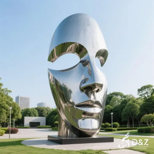 Custom abstract face sculpture, crafted in stainless steel, mirror polished surface, gardens, villas, museums, plazas, or hotels-4