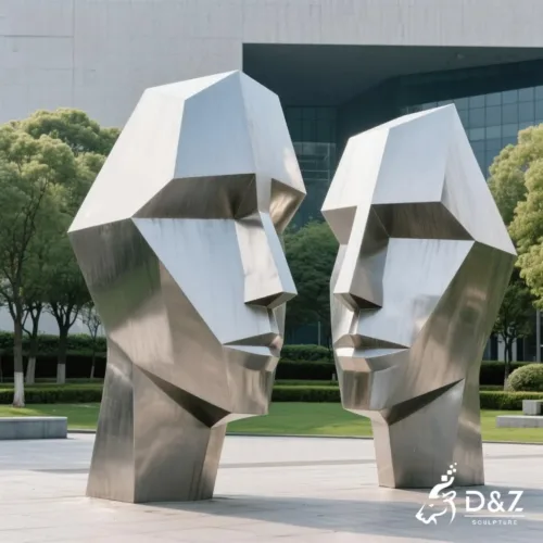 Custom modern two-face sculpture, crafted in stainless steel, mirror polished surface, gardens, villas, museums, plazas, or hotels-6