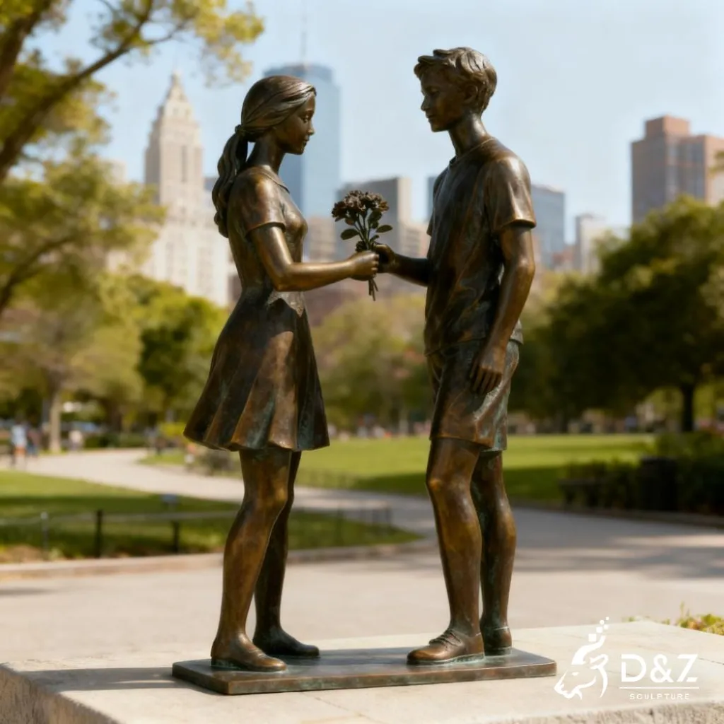 Large bronze first love sculpture, cast by lost-wax method, outdoor and indoor decoration-4