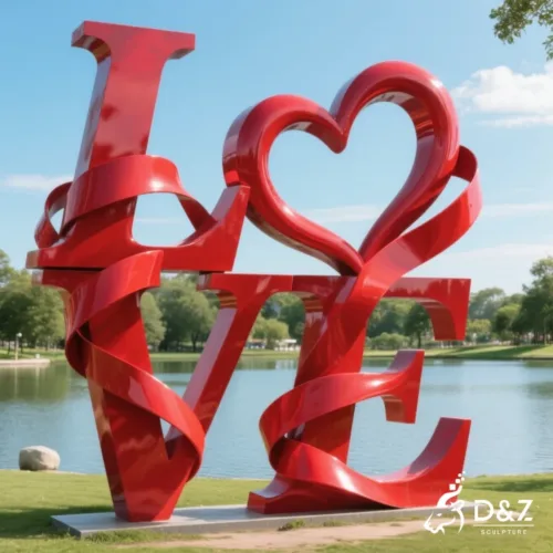 Custom metal Burning Man Love sculpture, crafted in stainless steel, mirror polished surface, outdoor and indoor spaces-2