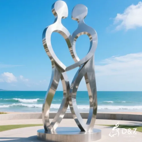 Custom metal circle of love sculpture, crafted in stainless steel, mirror polished surface, outdoor and indoor spaces-4