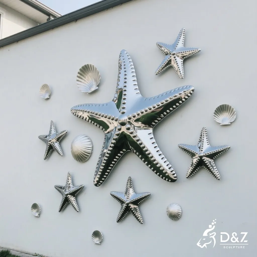 Custom Metal Coastal Wall Sculptures, crafted in stainless steel, mirror polished surface, aquarium, ocean-themed parks, resorts, mall, marine-1