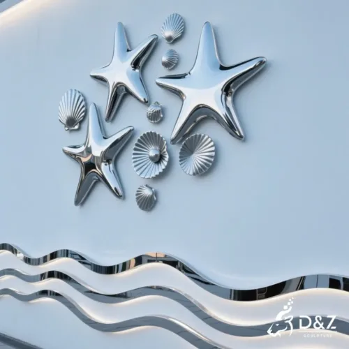 Custom Metal Coastal Wall Sculptures, crafted in stainless steel, mirror polished surface, aquarium, ocean-themed parks, resorts, mall, marine-2