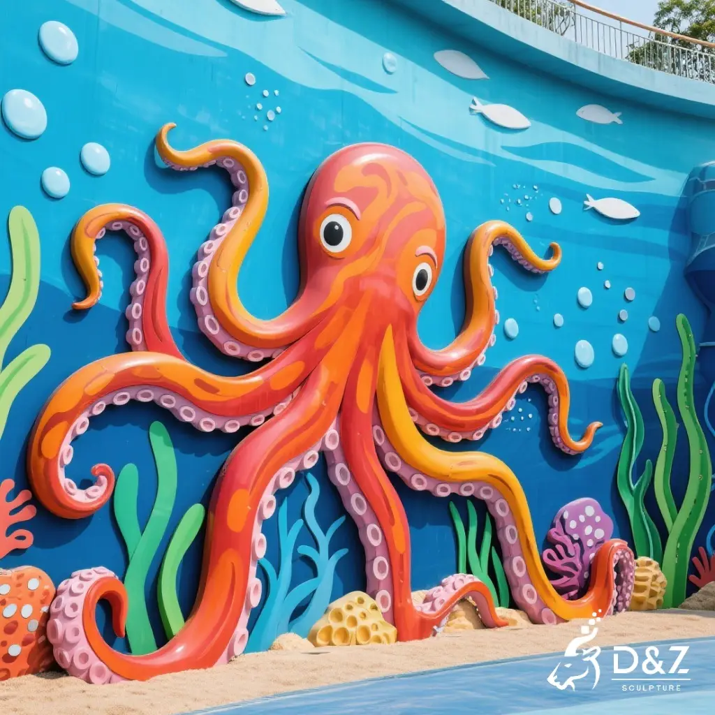 Custom Metal Octopus Wall Sculpture, crafted in stainless steel, mirror polished surface, aquarium, ocean-themed parks, resorts, mall, marine-9