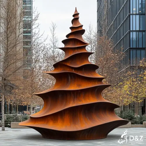 Corten steel outdoor Christmas tree sculpture, built from premium weathering steel, timeless finish, indoor and outdoor installation-1