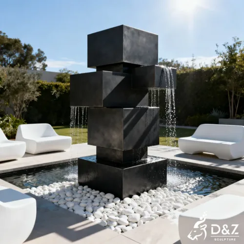 Metal Stacked Cube Geometric Modern Sculpture Fountain DZN397-1
