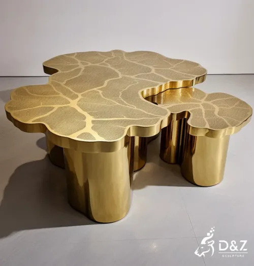 Custom metal gold coffee table, crafted in stainless steel, mirror polished surface, outdoor and indoor spaces-1